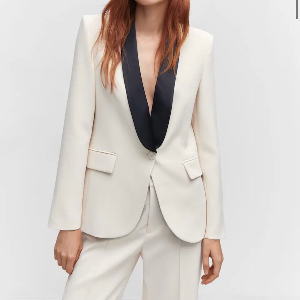 Mango - Contrast structured blazer with shawl collar. Brand new, XS w/ tags